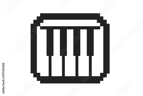 Pixel art piano keyboard icon, musician music symbol, vector cartoon illustration with transparent background, digital retro style musical instrument graphic, icon set for music design