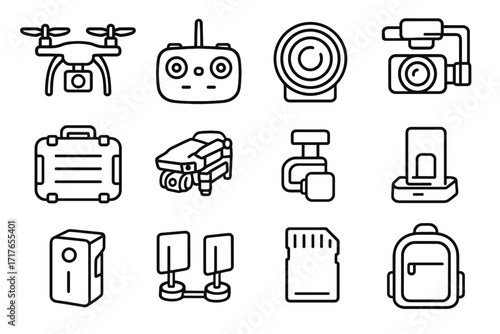 Drone memory gear antenna remote icons controller pack icon sd stabilizer protective