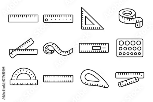 Vector ruler tape icons drafting icon straight adjustable stencil folding craft digital