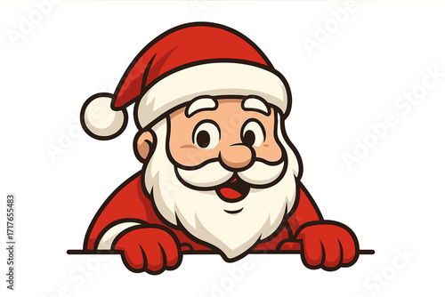 Cheerful Santa Claus Icon Peeking Cartoon Vector Illustration with Red Hat White Beard Merry Christmas Holiday Character Design Transparent Background