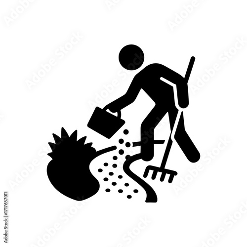Spreading seeds with rake icon