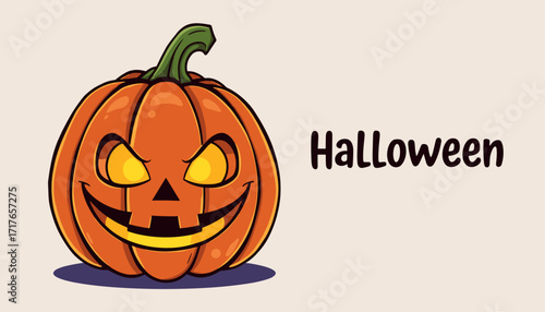 Smiling jack-o'-lantern with the word 