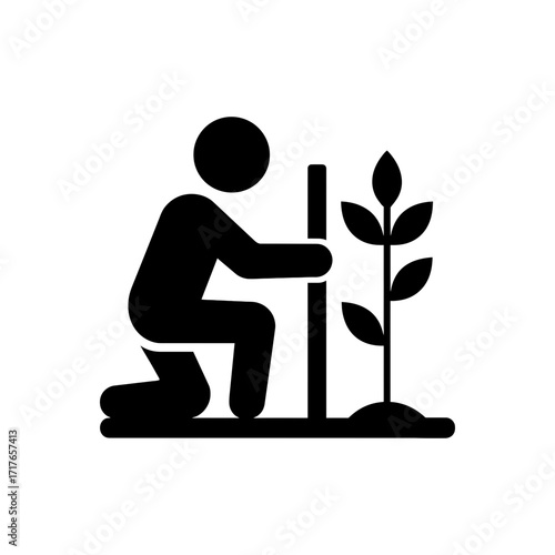 Staking a young plant icon