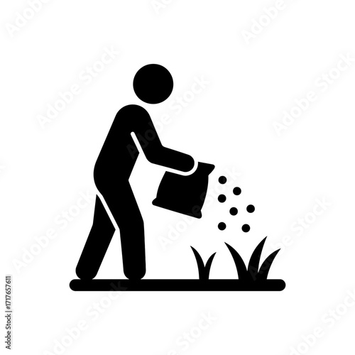 Spreading fertilizer on lawn icon