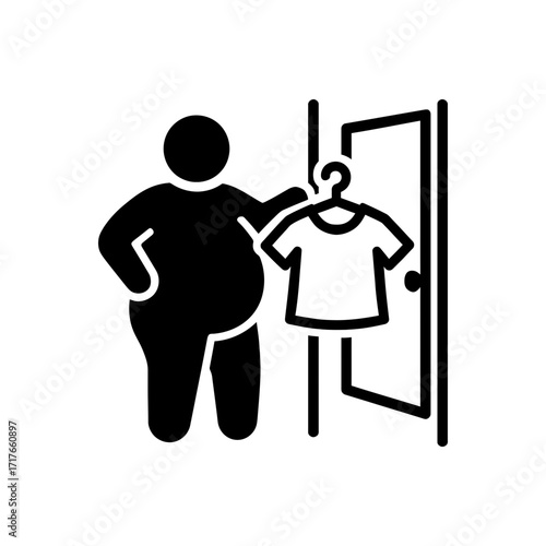 Overweight trying on clothes icon