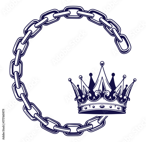 Elegant royal crown adjacent to a chain emphasizing power and authority for design