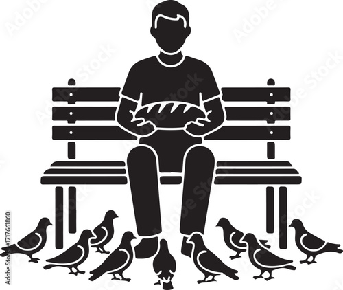 Man Holding Bread with Pigeons Around