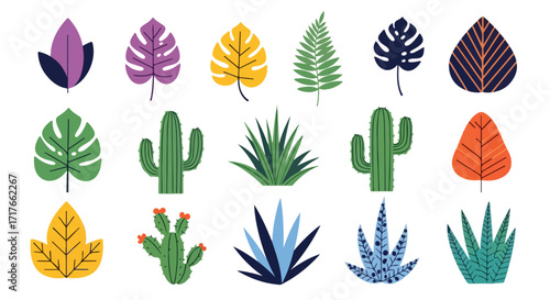 Botanical Bliss A Vibrant Collection of Vector Leaves and Cacti