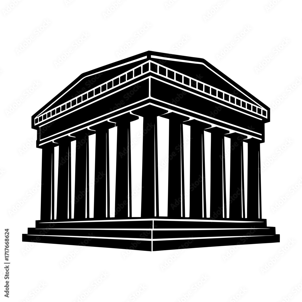 Obraz premium Illustration of a classical greek temple with columns in black and white