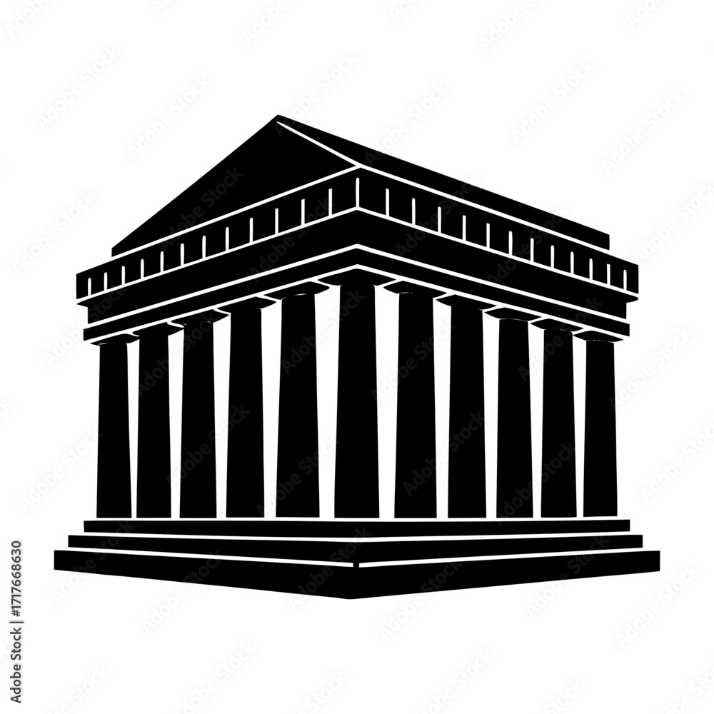Obraz premium Illustration of a classical building with columns in black and white