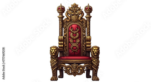 Regal golden throne with intricate dragon and lion carvings, perfect for fantasy, royalty, or power themes