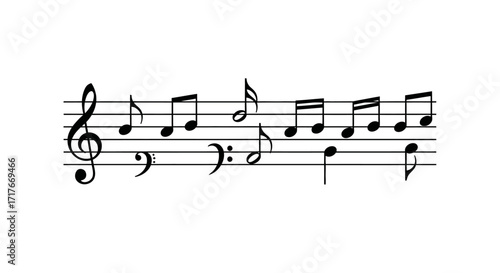 Captivating musical notation featuring treble and bass clefs with rhythmic notes creating a harmonious visual symphony for creative projects