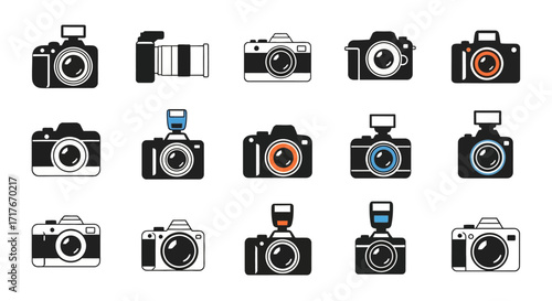 Diverse collection of modern digital cameras and lenses, capturing iconic photography equipment for creative professionals and hobbyists.