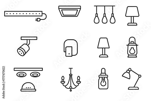 Icons lamp kitchen lantern vector icon panel lights task led light lighting