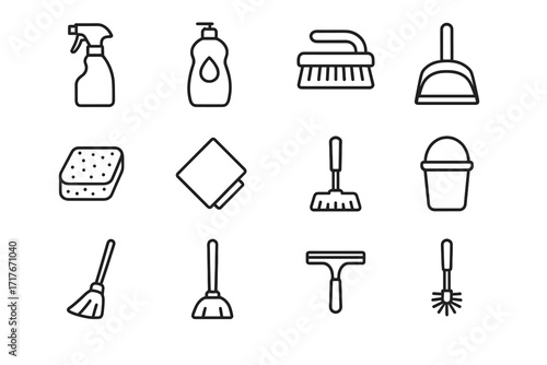 Modern sponge cleaning icon gloves bucket mop soap toilet vector icons cloth
