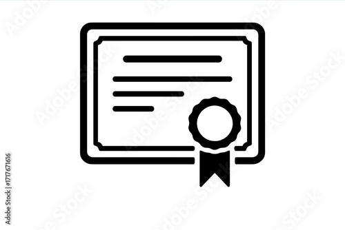 Certificate paper with seal icon. Vector for academic achievement, professional recognition. Diploma, degree, or award. Authentication, qualification, license, success concept.