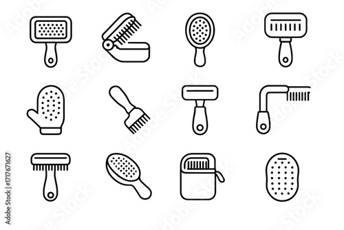 Brush comb tool pin vector travel pet mini curry bristle icon undercoat