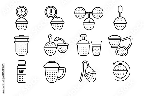 Integrated icon strainer modern press bottle rotating display infuser vector tea