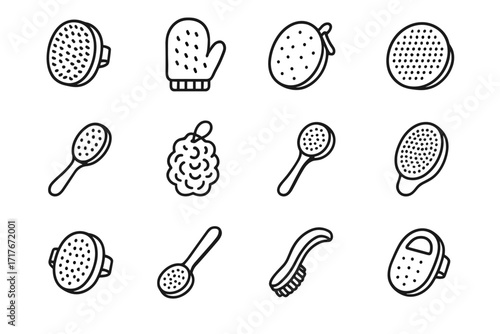 Exfoliation vector loofah icon handle tool icons exfoliating foot brush body tools