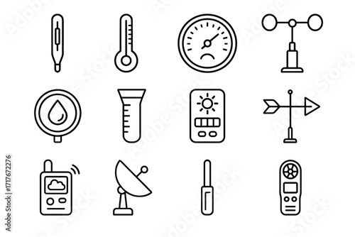 Weather temperature wind rain speed icon thermometer meter icons satellite vector device