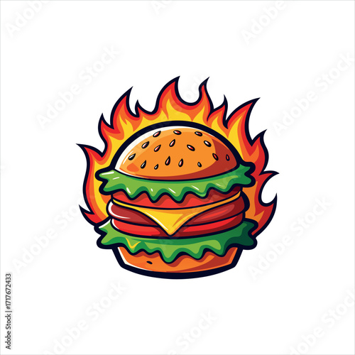 Spicy Flaming Burger Illustration Vector