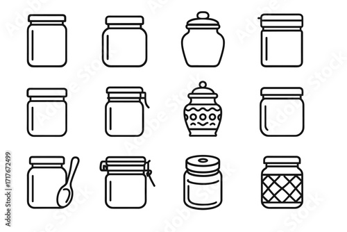 Short modern storage jar icon glass spice ceramic vector tall stainless container