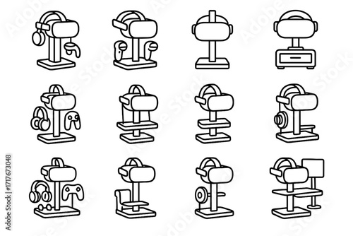 Drawer headset footrest storage shelf vr stand sets vector icon station