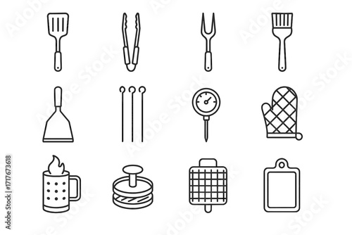 Glove outdoor bbq brush starter fork icon vector icons grill press scraper