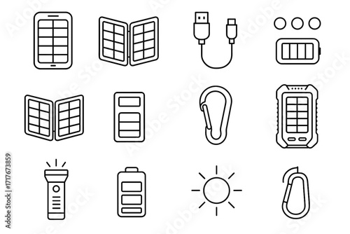 Battery icons vector solar charging flashlight symbol icon charger panels power waterproof