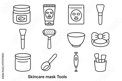 Skincare roller icon sheet holder vector pack mask headband silicone tools spatula