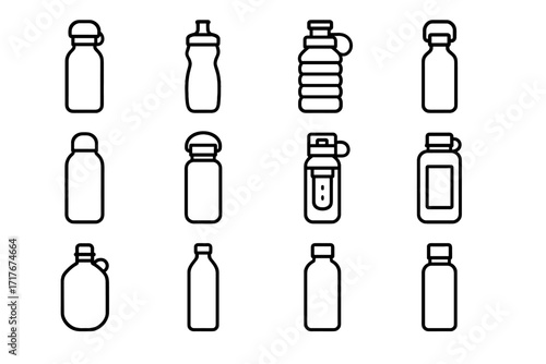 Glass vector hydration icons canteen silicone icon modern foldable flask steel container