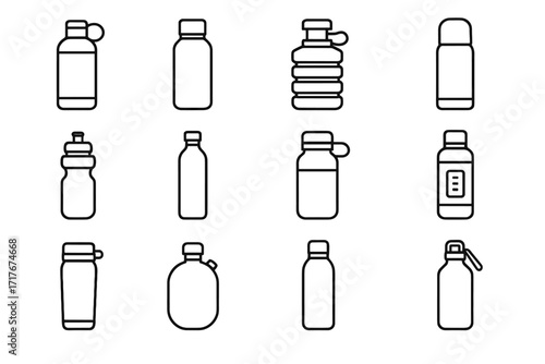 Sports vector collapsible water icons flask squeeze hydration stainless filtered icon glass