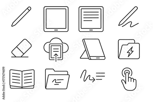 Tablet screen charging view icon blank notebook note digital vector lined