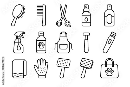 Vector icon apron towel slicker shampoo icons detangling nail pet grooming glove