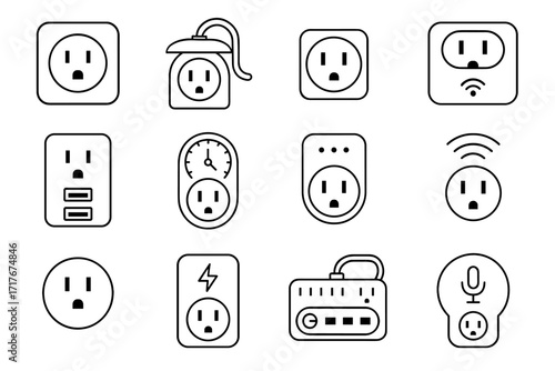 Plug smart protector port icon voice surge weatherproof remote icons vector strip