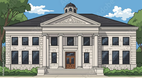 Grand neoclassical building with stately columns and a prominent dome, exuding authority and timeless architectural elegance.