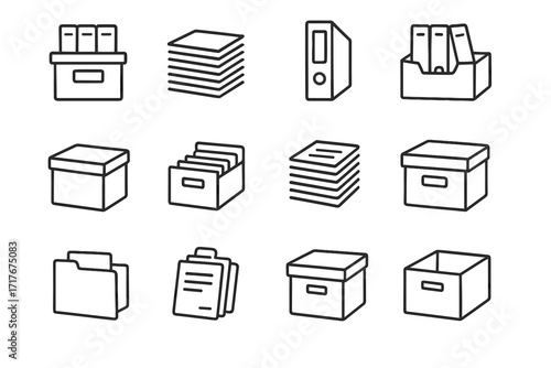 Archive drawer set box folder labeled icon vector storage closed office