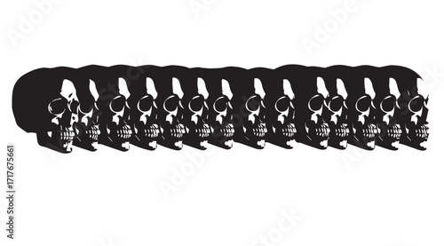 A repeating pattern of black skull silhouettes against a white background