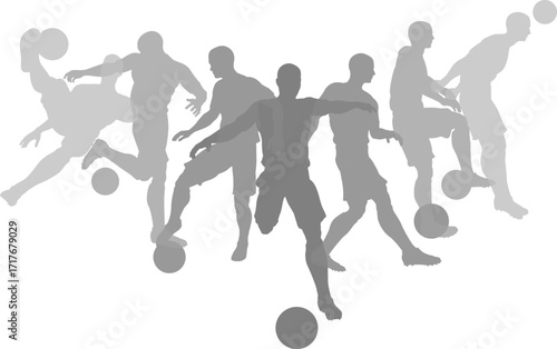 Silhouette soccer football player set. Active sports people healthy players fitness silhouettes concept.