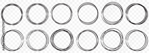 Hand-Drawn Black Circle Frame Icons – Vector Sketch Style Set on Transparent Background. EPS 10.