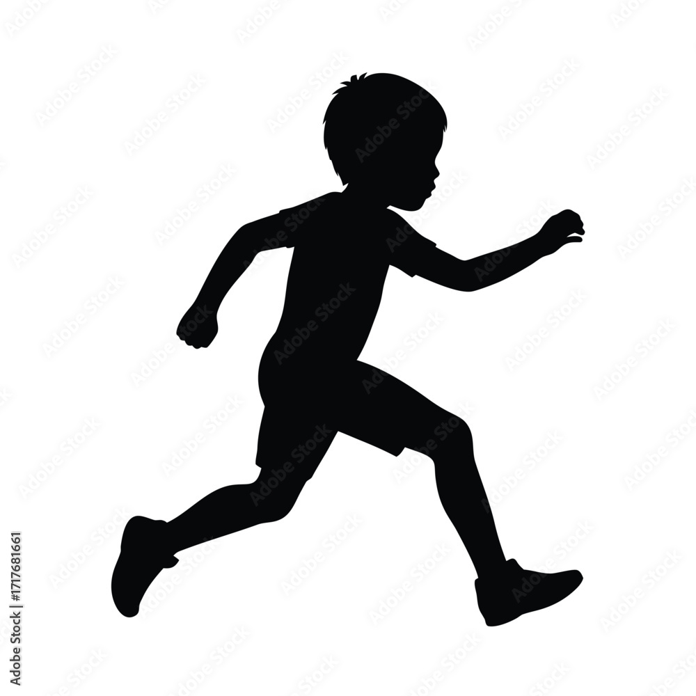 Obraz premium Energetic Black Boy Running, Youth Sprint Silhouette, Active Child Running, Fast Young Runner, Dynamic Kids Silhouette