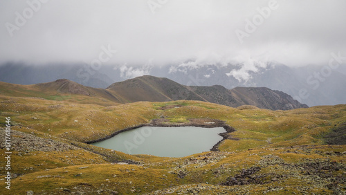 The mountainous landscape of Kyrgyzstan in Central Asia