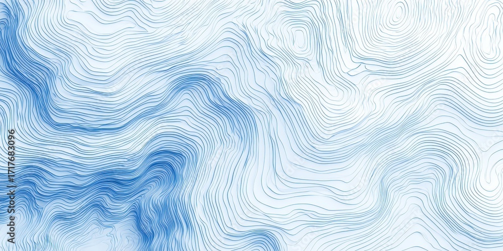 Fototapeta premium Wavy blue contour lines on a white background create a topographical map illusion