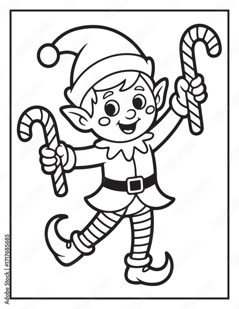 Obraz premium Christmas Coloring Book for Kids and Adults – Fun and Simple Holiday Coloring Pages with Cute Elves, Gifts, Trees, and Festive Designs, Elf Bold & Easy
