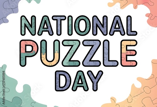 National Puzzle Day typographic design with puzzle piece patterns