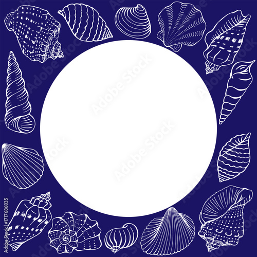 Frame with seashells. Hand drawn vector illustration.