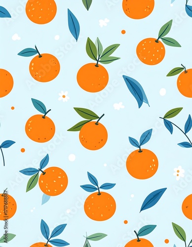 Wallpaper Mural Orange fruit pattern with leaves and flowers Torontodigital.ca