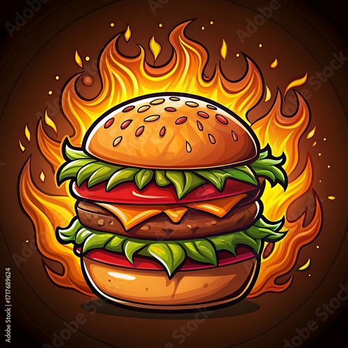 Spicy Flaming Burger Illustration