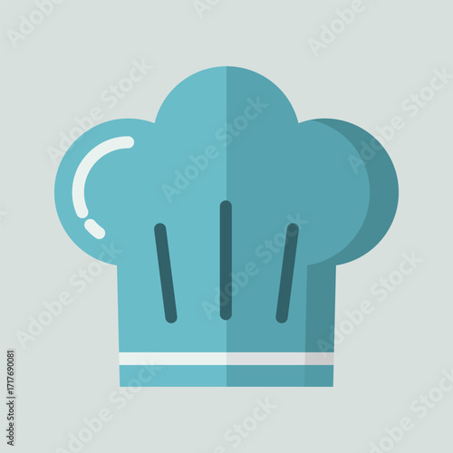 Stylized blue chef hat icon in a flat design style, a symbol of professional cooking, culinary arts, and gourmet food preparation