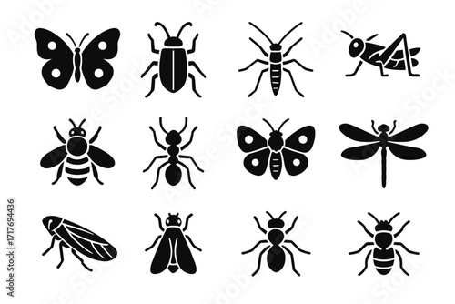 Icon highland bee vector dragonfly alpine glacier butterfly icons insects beetle fly